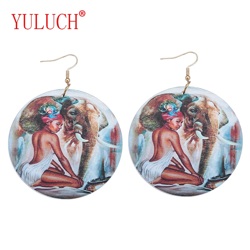 

YULUCH Original design natural wooden earrings painted Thailand women for ethnic multi-flower jewelry pendant gifts