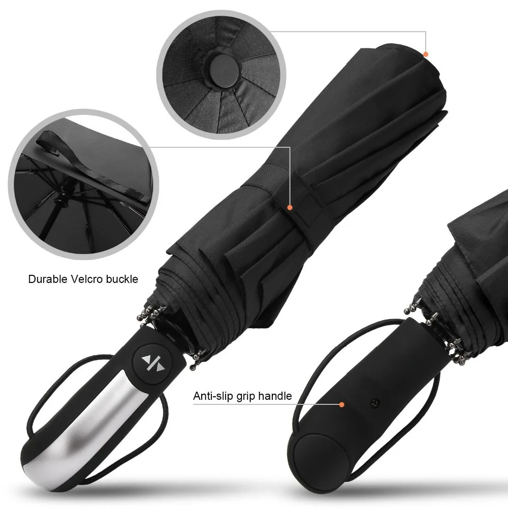 Черный Ветрозащитный складной автоматический зонт от дождя для женщин, роскошные ветрозащитные зонты, мужской зонт с черным покрытием