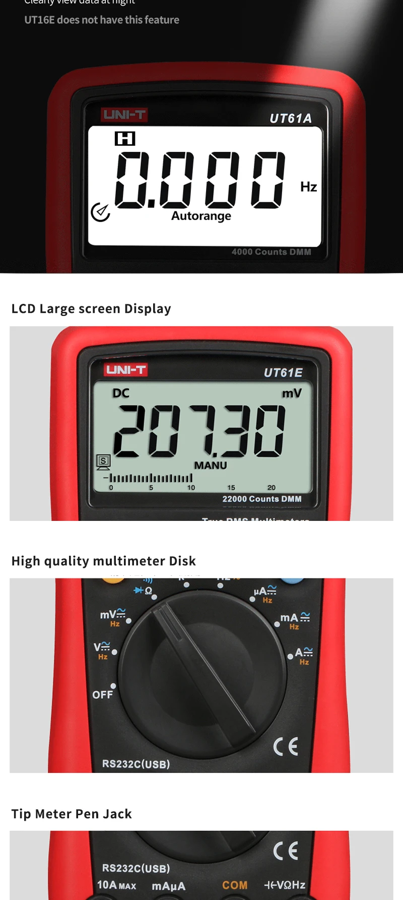 UNI-T UT61A UT61B UT61C UT61D UT61E Цифровой мультиметр true rms AC DC Meter Программное обеспечение CD& Data Hold Multimeter