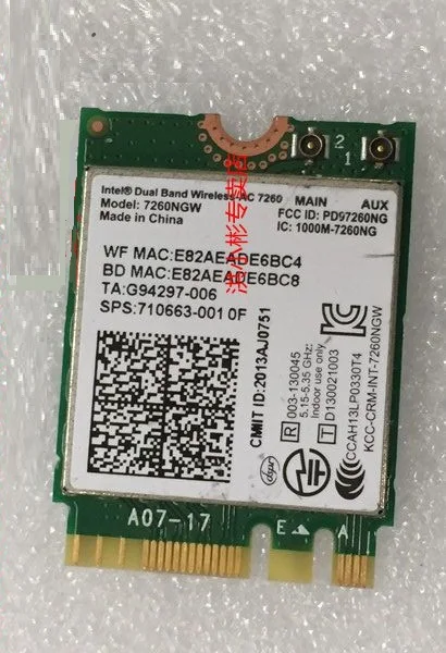 Ssea Оптовая продажа Новый Wi-Fi + 4.0 Bluetooth карты для Intel Dual Band Беспроводной AC 7260 7260ngw 867 Мбит/с 802.11ac NGFF 2.4 ГГц/5 ГГц