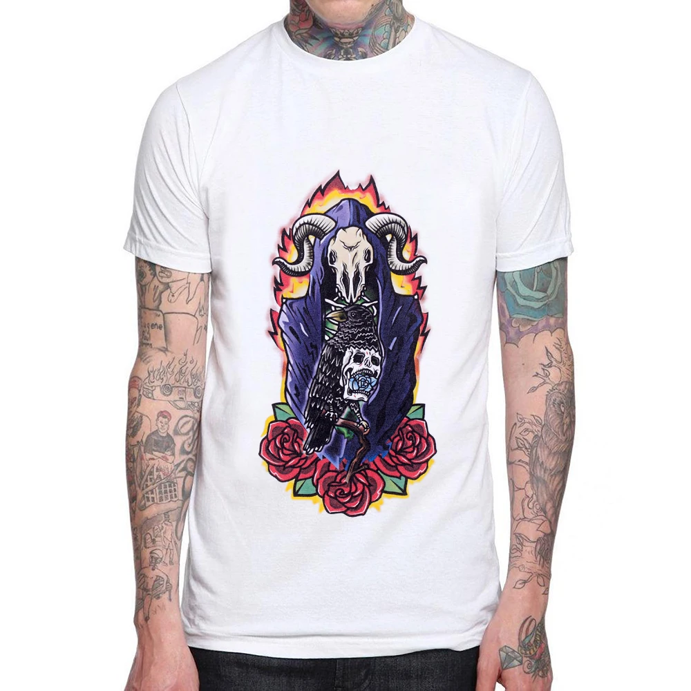 

New Rock Brand Hot Skull Rose T Shirt For Men White 100% Cotton Mens T-Shirts Camisetas Hombre Casual Tees & Tops Men's Clothing