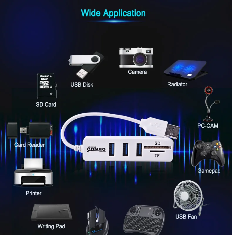 Мини USB комбинированный кардридер + usb хаб 480 Мбит/с сплиттер 2 0 для SD/TF портативный