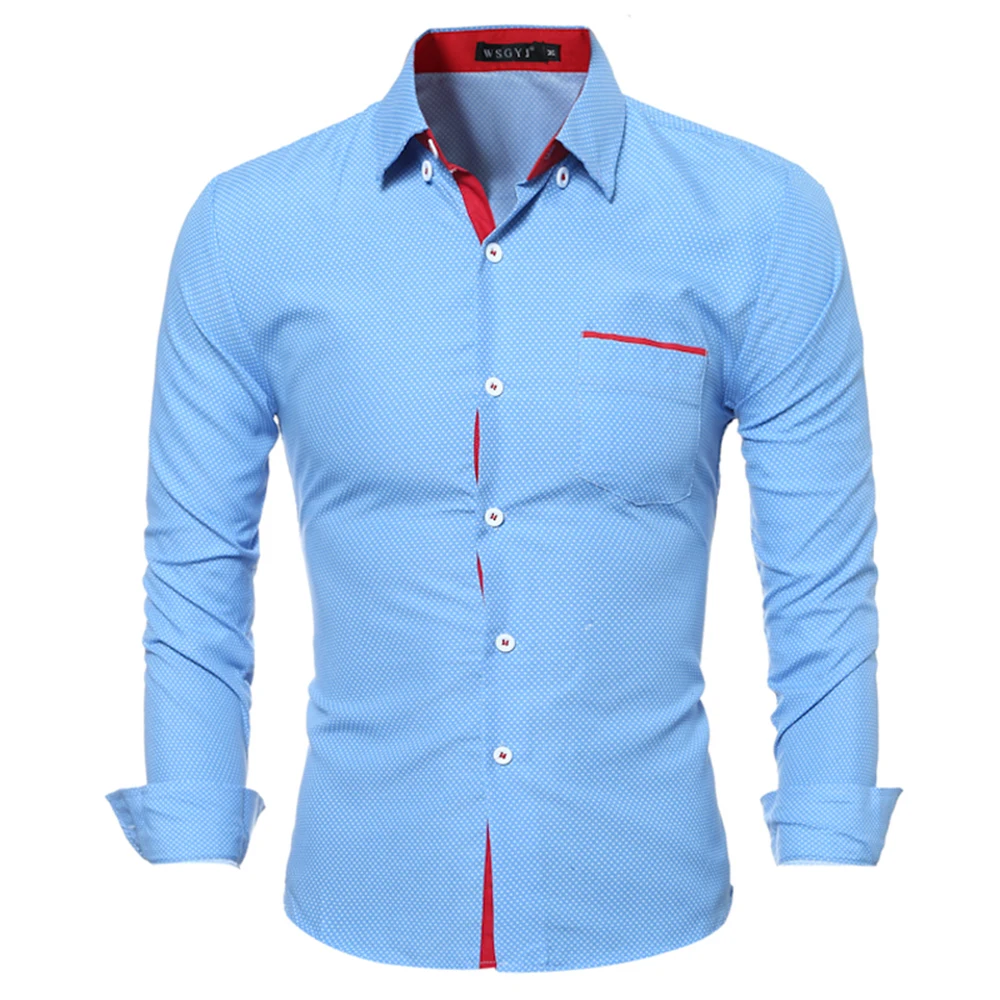 Высококачественная Мужская рубашка с длинными рукавами в горошек, Повседневная Блузка, рубашки с отложным воротником, Молодежная мужская одежда