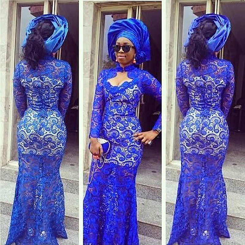 

Royal Bule Mermaid Sexy Lace Evening Dress 2015 Long Sleeve Winter Dress For Women Floor Length Arabic Dress CH-1581