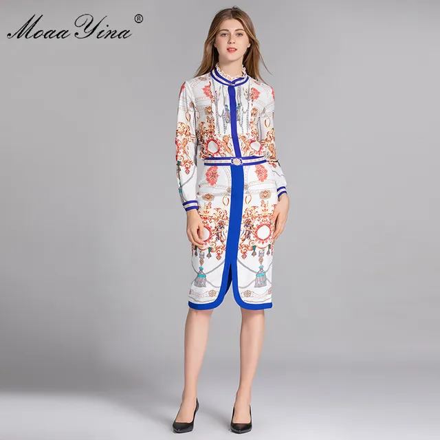 Best Offers MoaaYina High Quality Fashion Designer Set Spring Women Long sleeve Stripe Print Vintage Elegant Tops+Half skirt Two-piece suit Best Offers MoaaYina High Quality Fashion Designer Set Spring Women Long sleeve Stripe Print Vintage Elegant Tops+Half skirt Two-piece suit