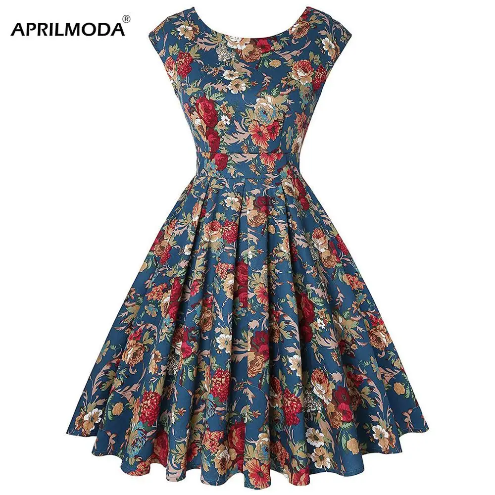 

Summer Womens Dresses 2019 Casual Floral Retro Vintage 50s 60s Robe Rockabilly Swing Pinup Vestidos Valentines Day Party Dress