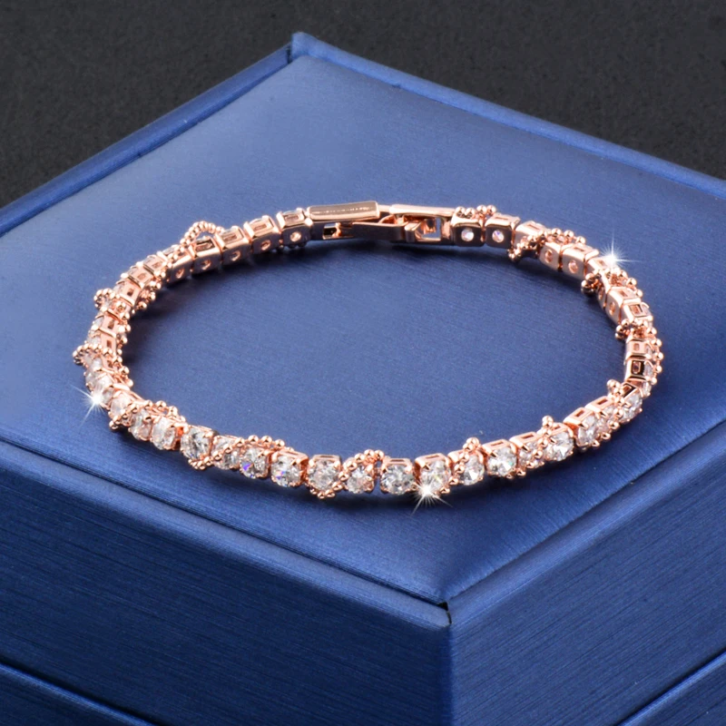 

SINLEERY Charm Sprain Twist Cubic Zirconia Tennis Bracelets For Women Rose Gold Silver Color Wedding Jewelry SL019 SSB