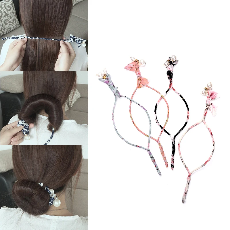 

M MISM Women Imitation Pearl Donut Hair Bun Maker French Twist Curler Roller Sweet DIY Hairstyle Making Tools Hair Accessories