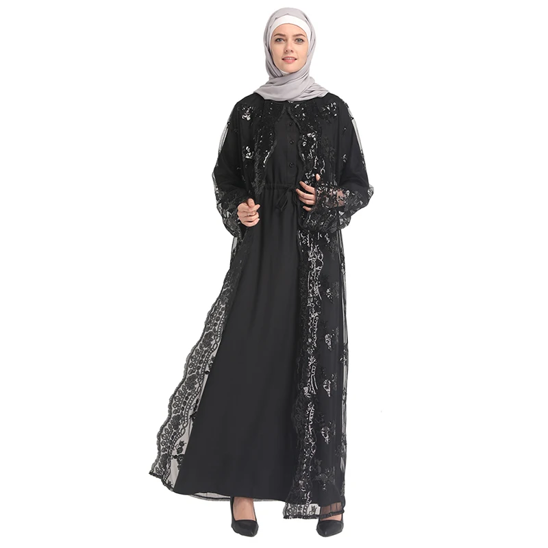 2019 летние сетчатые блесток кафтан Абаи Турции Дубае мусульманский хиджаб платье Абая для женщин Катар Рамадан кафтан исламский халат
