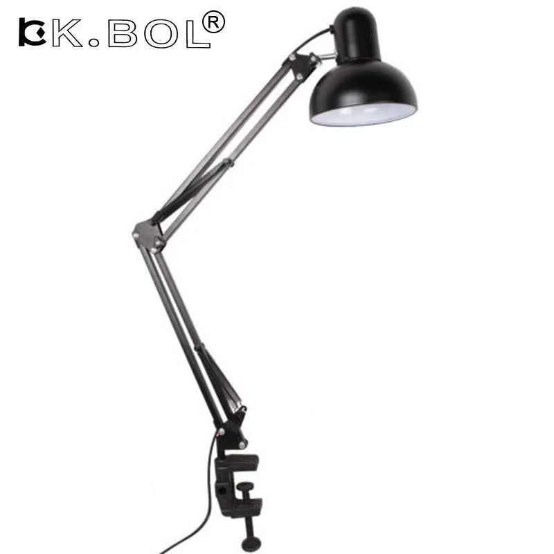 Гибкая Поворотная настольная лампа с зажимом, черный Настольный светильник, лампа для чтения для дома, офиса, студии, учебы, 110 В-240 В, для дома, комнаты