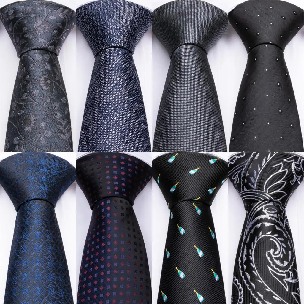 

DiBanGu Dark Blue Black Ties For Men Silk Necktie Pocket Square Cufflinks Tie Set Business Formal Party Mens Ties Hi-tie