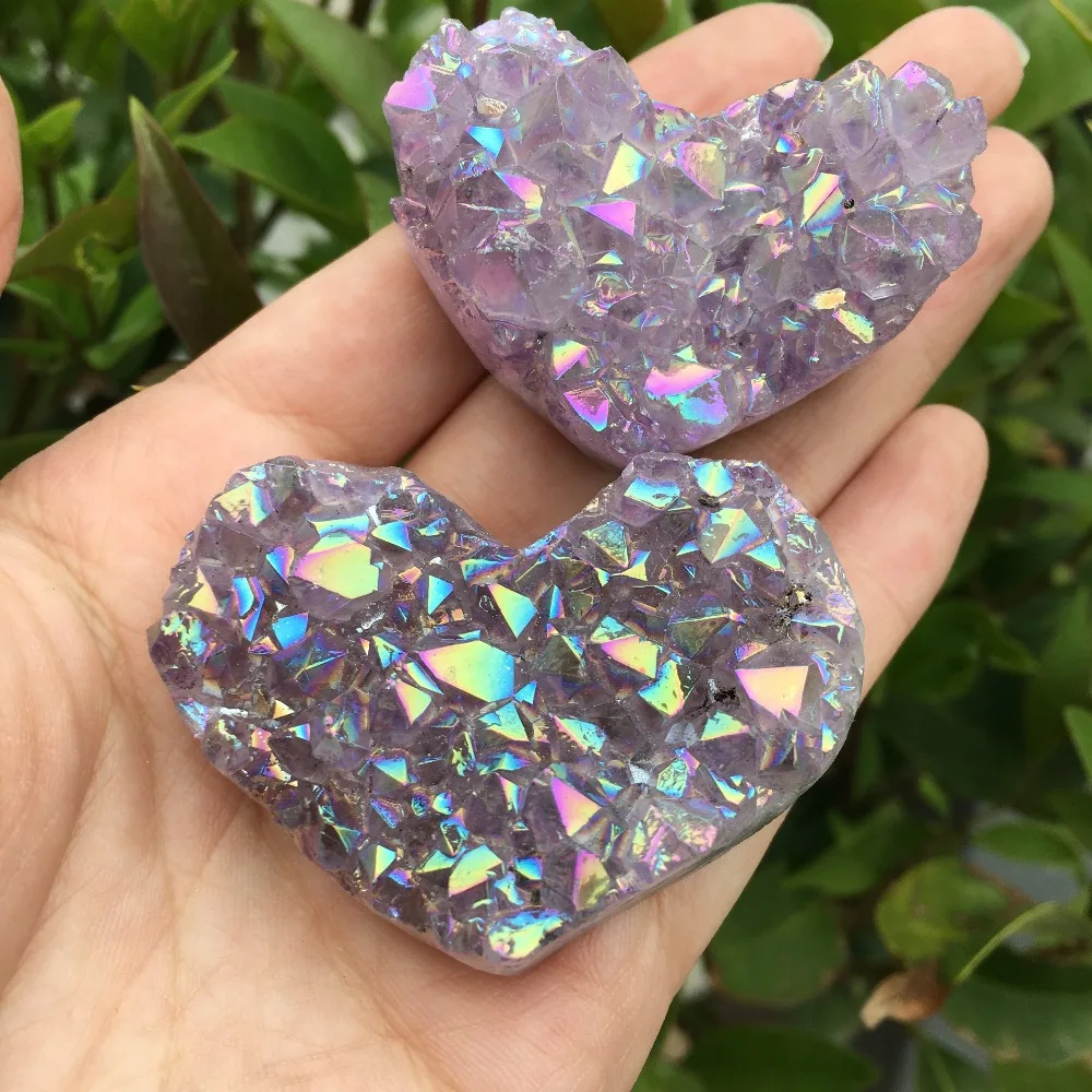 1pcs Amethyst Geode Heart Shaped Crystal Healing Crystals Stones Titanium Rainbow Aura Amethyst Cluster Angel Aura Quartz Stones Aliexpress