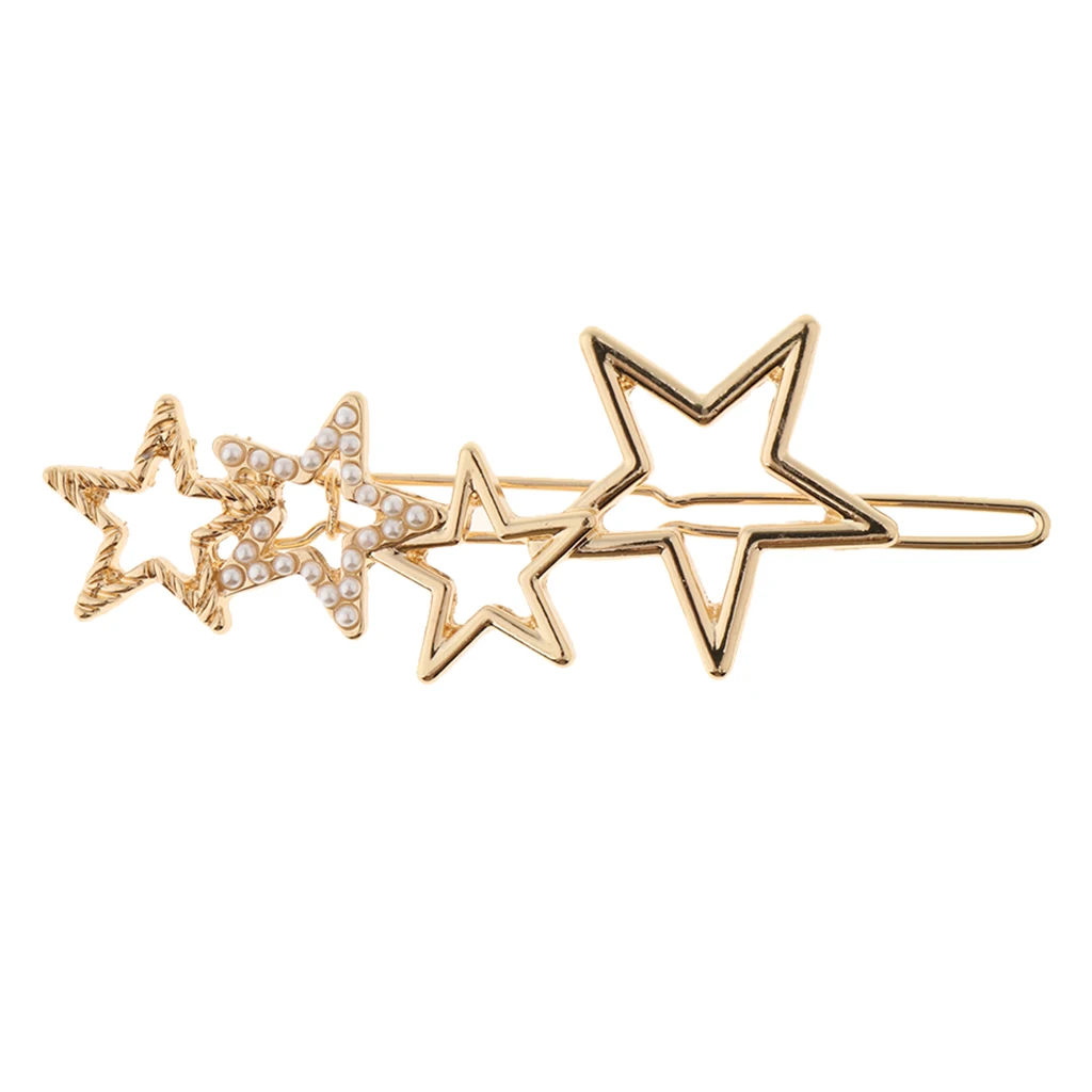Women Girls Retro Alloy Hair Clip Star Shape Pearls Slide Hairclip Hair Pin Party