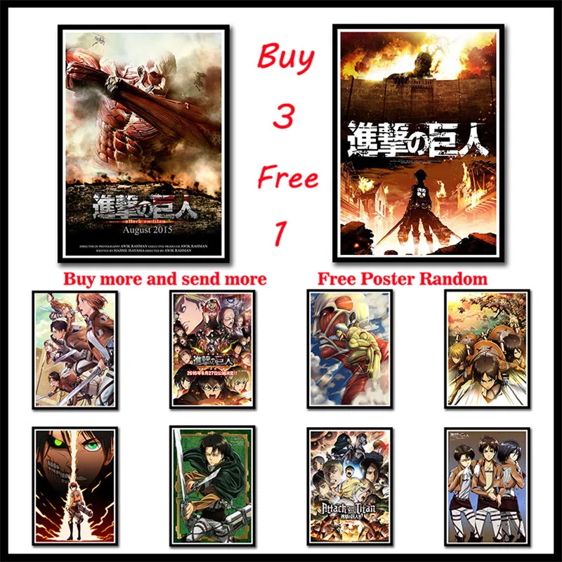 

Attack on Titan Posters Japanese Anime White Coated Paper Prints Clear Wall Sticker Room Decoration Wallpaper Frameless