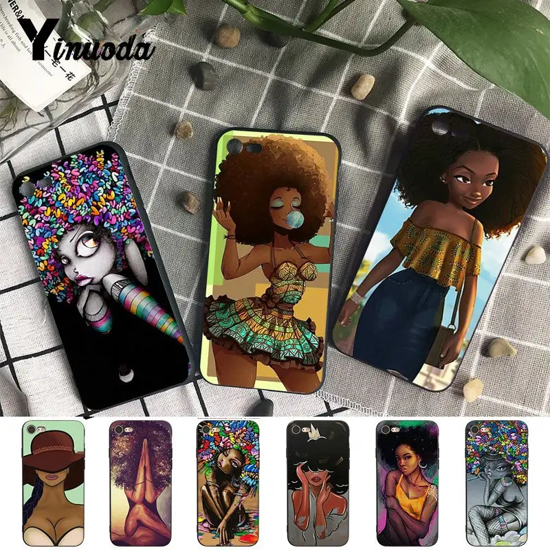 

Yinuoda Afro Girls thin TPU Soft Silicone Phone Case Cover for iPhone 8 7 6 6S Plus 5 5S SE XR X XS MAX Coque Shell