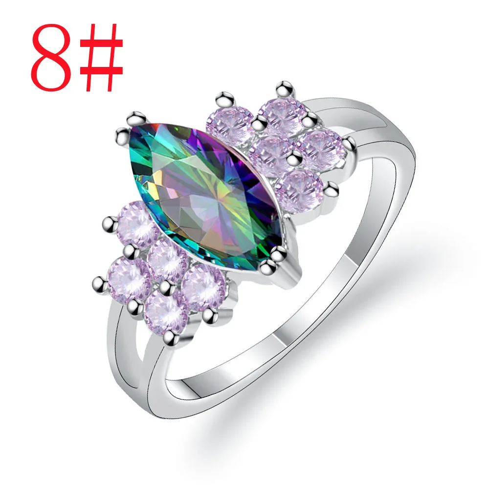 Beiver, модные кольца для женщин, геометрические кольца с конским глазом, красочные циркониевые кольца, ювелирные изделия с кристаллами, красочные свадебные кольца, подарки - Цвет основного камня: Size 8