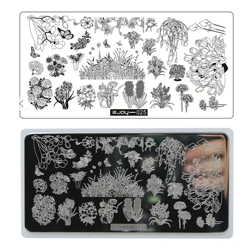 

ZJOY-025 Quality Promise Rectangle Nail Stamping Plates Chlorophytum Butterfly Lory Lace Flowe Nail Stamp Plate DR433454