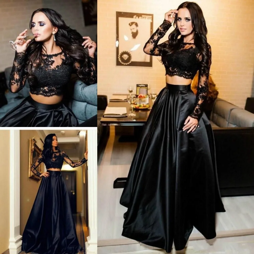 

Two Pieces Lace Arabic A-line Evening Dress Party Prom long skirt Ball Gown Mother Formal Custom
