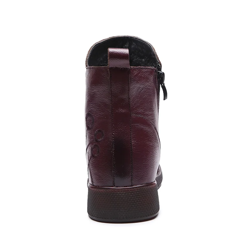 DRKANOL/Новинка; винтажные плиссированные ботильоны из натуральной кожи на молнии для женщин; зимние ботинки; зимняя короткая плюшевая теплая женская обувь на плоской подошве