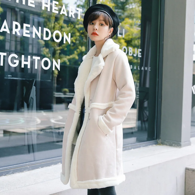 New Thick Warm Women Winter Faux Suede Suede Leather Jacket long Lamb Wool Jacket Thick Lambs Wool Warm Coat