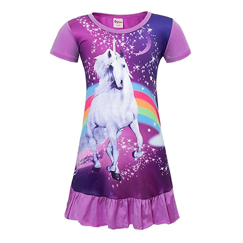 Party Supplies Baby Girls Unicorn princess Dresses for Kids cosplay Halloween Clothes Flamingo Unicorn pajamas silk sleepwear 10 (5)