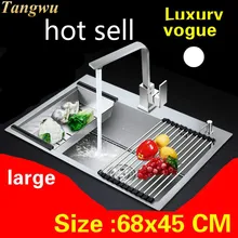 Квартира роскошная кухня ручная раковина одинарная мойка сделать блюда 304 из нержавеющей стали Горячая большой 680x450 мм