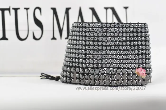 

new hematite large thread a needle program bracelet Wrap Bracelet on Leather