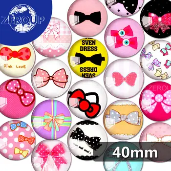 

40mm round glass cabochon bow-knot pictures mixed pattern fit cameo base setting for flat back jewelry 5pcs/lot TP-028-R