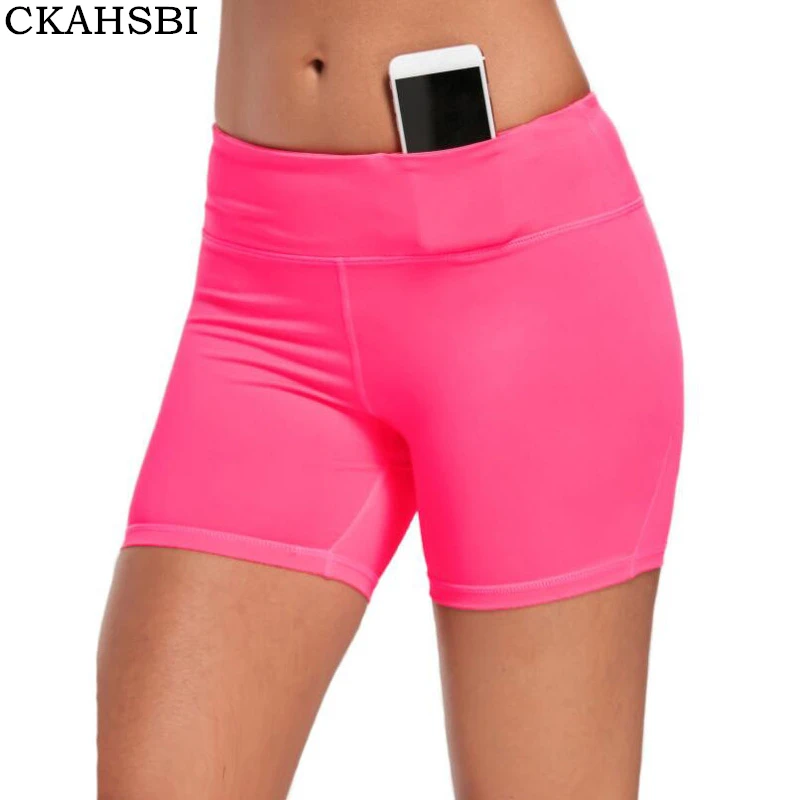 

CKAHSBI High Waist Elasticity Yoga Shorts Sport Leggings Workout Pocket Leggings Fitness Sports Gym Running Yoga Athletic Shorts