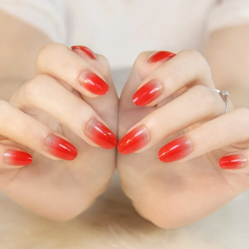 

24pcs/Lot Gradient Nail Patch Shining Red/Black False Nail Diy Full Nail Tip For Women And Girls New Bride weddding Nail Decor