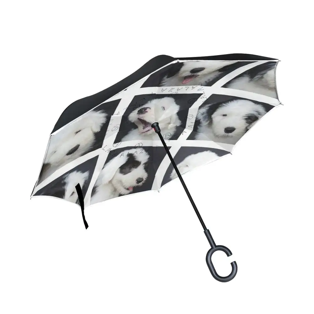 

Susino Different Dogs Stick Inverted Umbrella Waterproof Winproof Womens Umbrellas Wtih C-Hook Handle Reverse Umbrellas