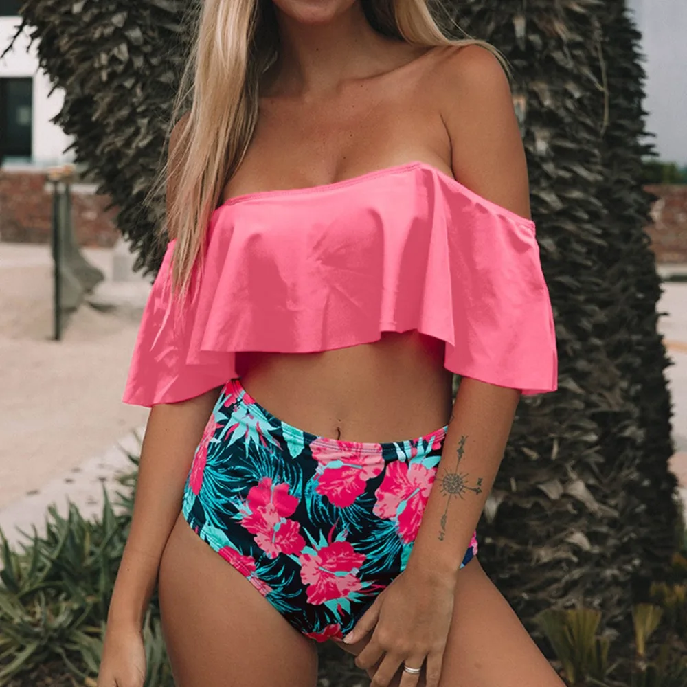 

2019 Women Swimwear High Waist Bikini Set Tankini Push Up Bikinis Print Swimsuit Female Beachwear bikinis playa badpak #A