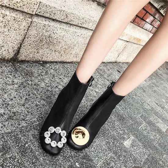 Ins Hot Fashion Women Boots Retro Copper Rhinestone Buckle Ankle Boots Autumn Winter Boots Martin Boots Shoes Woman Botas Mujer (17)