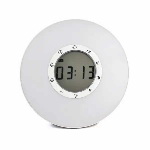 Белый Восход Таблица Будильник, Wake Up Light с 6 звуки природы, fm Радио и touch Управление 7 цветов Изменение цифровой будильник - Цвет: Белый