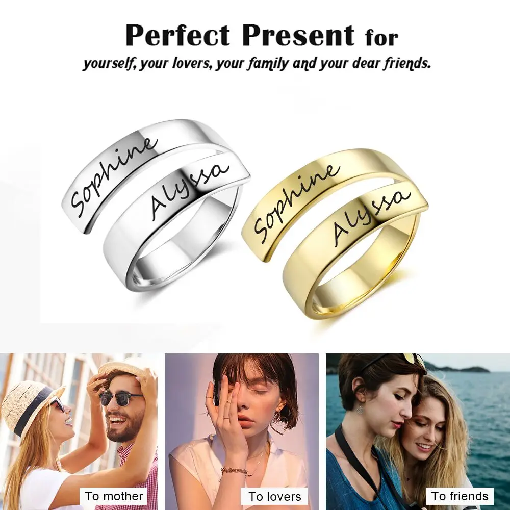 Personalized Gift Customize Engraved Name Stainless Steel Adjustable Rings For Women Anniversary Jewelry (JewelOra RI102973)