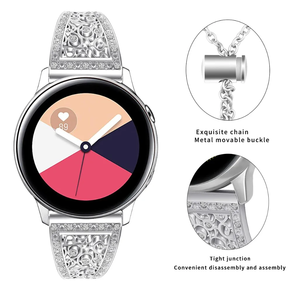 Новинка, для samsung Galaxy Watch, активные полосы, нержавеющая сталь, розовое золото, для samsung Galaxy Watch, активный ремешок для часов, 20 мм, ремешок для часов