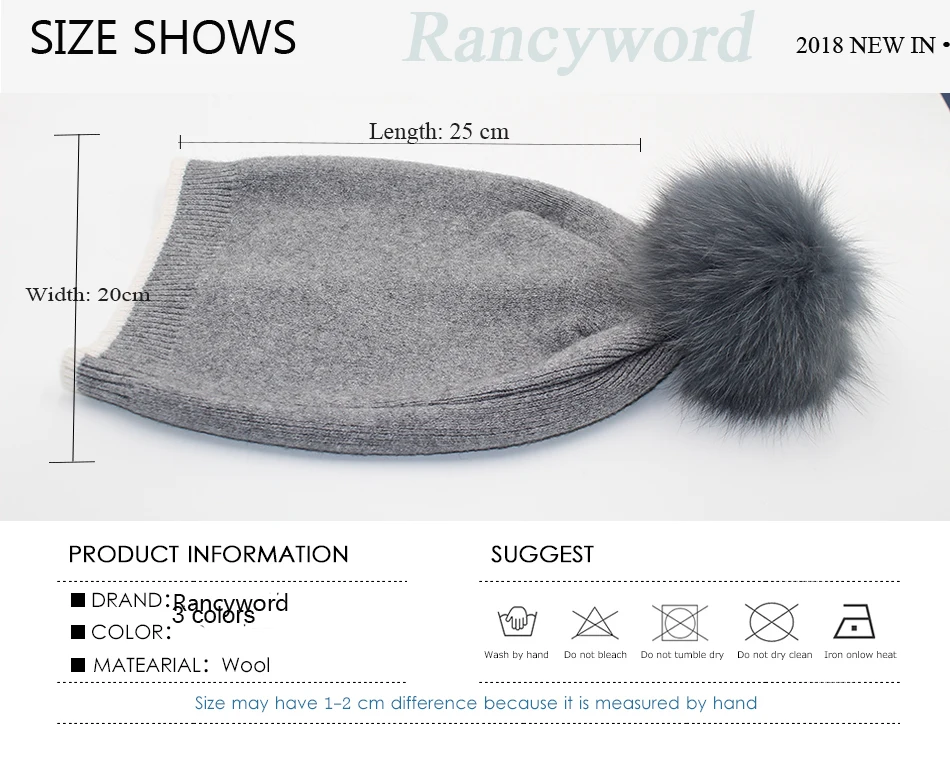 Winter Hats For Girls Skullies Knitt Wool Pom Poms Beanies Female Real Fox Fur Pompon Hat For Women 2018 New (3)