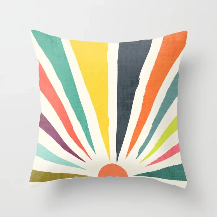 

Top Fashion Luxury Printing Rainbow ray Cool Square Vintage Special Pillow Cover Zipper Throw Pillowcase Unique Pillow Sham
