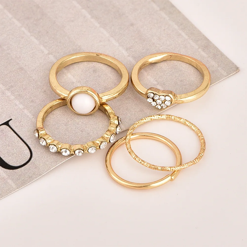 5 шт./компл. модный простой круг сердце кристалл Midi палец кольца набор для женская одежда в винтажном стиле открытый Бисер Круглый кончик сустава кольца