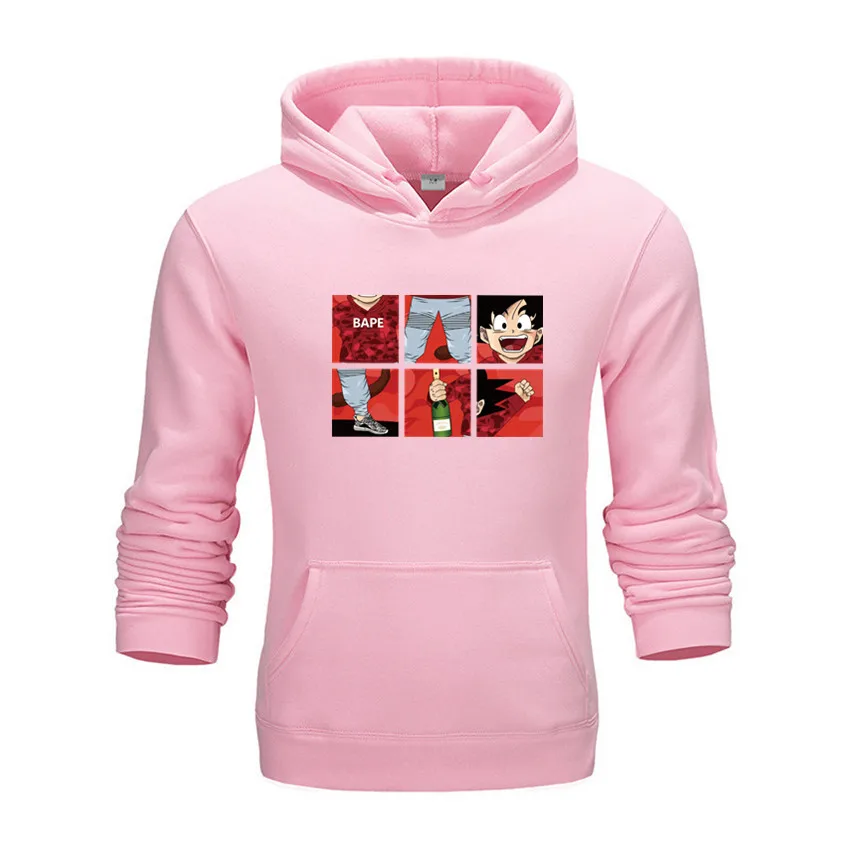 Dragon Ball Z Pocket Hoodie, мужские толстовки с капюшоном в японском стиле, мужская толстовка с капюшоном в стиле Драконий жемчуг,, Зимний пуловер, верхняя одежда с длинным рукавом - Цвет: Розовый