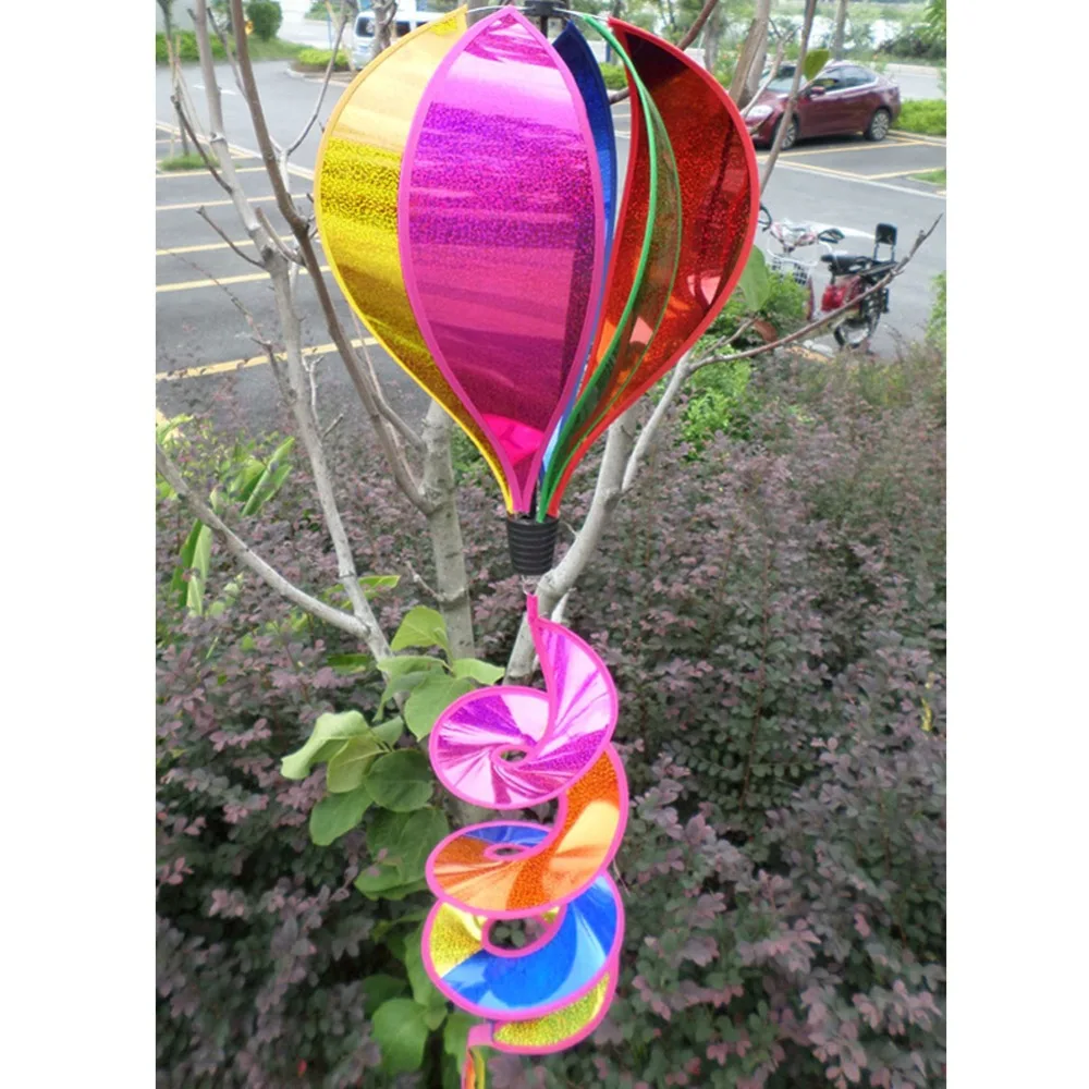 Yard Decor Hot Air Balloon Wind Spinner Rainbow Sequins Windsock Striped Outdoor 
