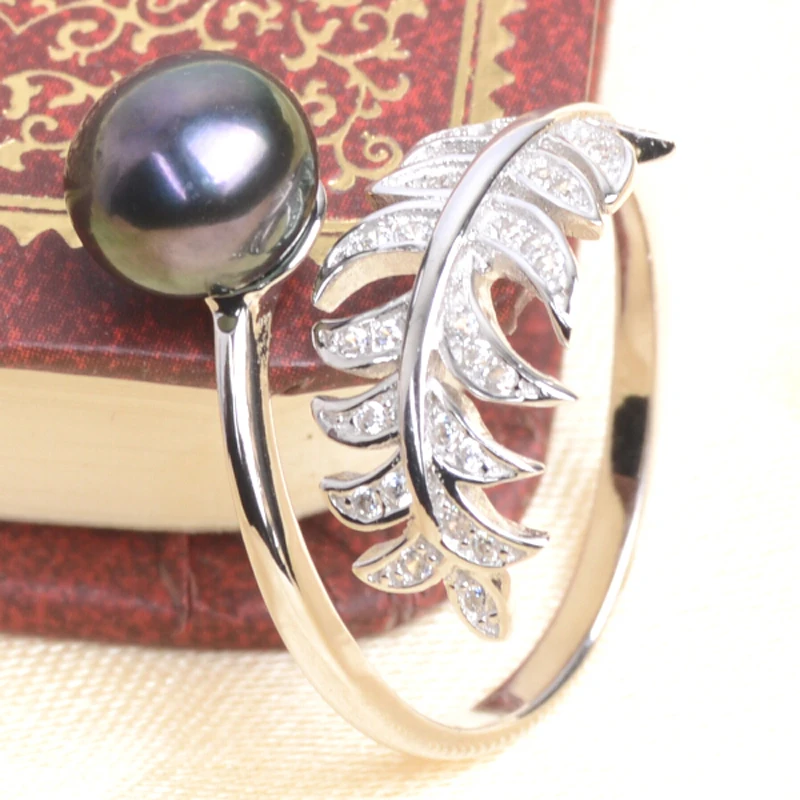 Женское серебряное украшение с натуральным пресноводным жемчугом|feather ring|feather