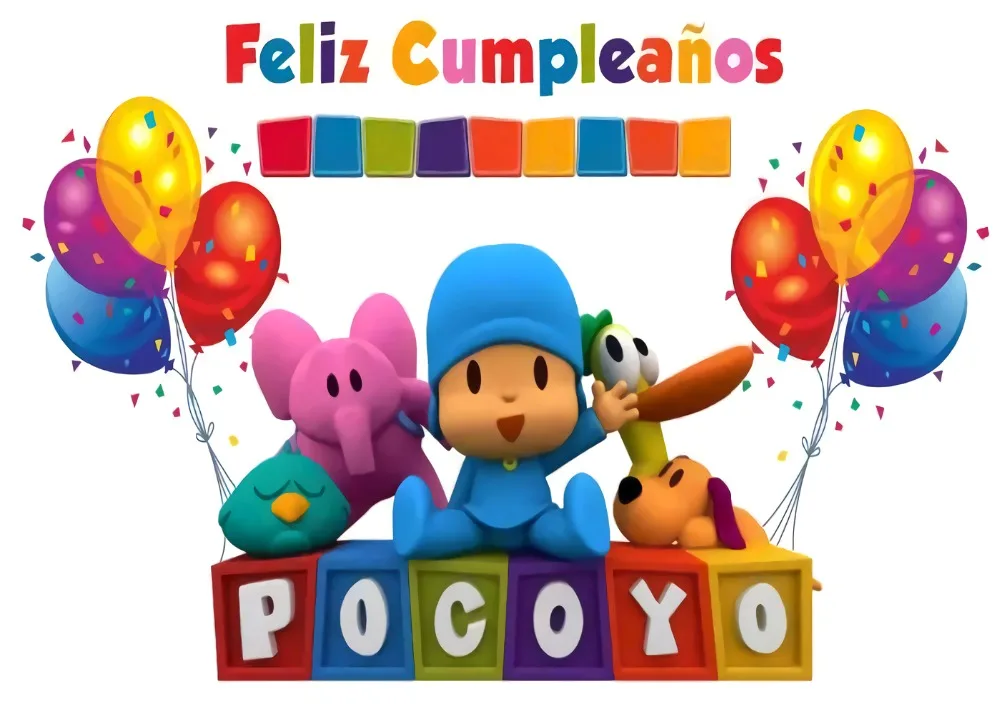 DePhoto фон для фотосъемки персонажи мультфильмов Pocoyo день рождения ребенка красочный воздушный шар фон для фотостудии