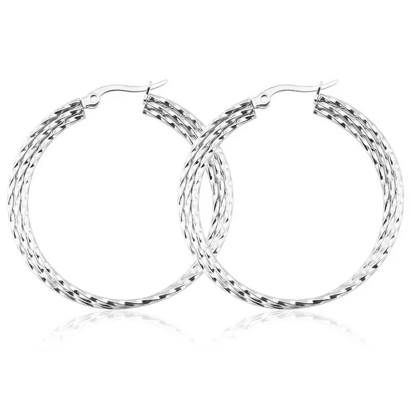 

MxGxFam Titanium steel 3 Line Circle Big Hoop Earrings (1pair) For Women Ho't Jewelry Europe 4 Gold Color 3 Size Choices