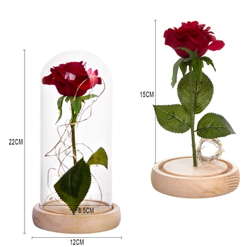 

1Pcs Beast Red Rose Flower Vase Party Decorations In Glass Dome Wooden Base Valentine's Day Christmas Mother's Day Gifts