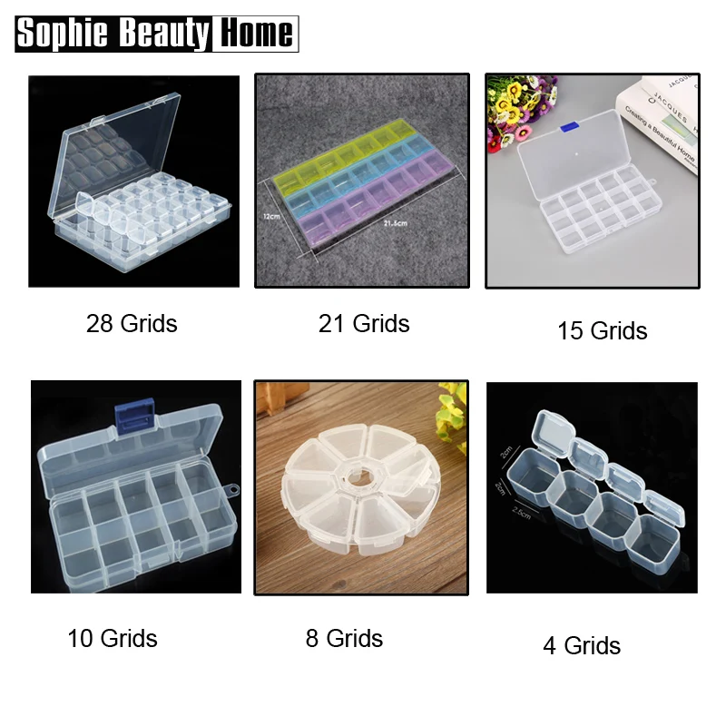 

2019 Limited Diamond Panting Cross Stith Mosaic Box Tool 4/8/10/15/21/28 Grids Clear Plastic Storage For Jewelry Nail Arts Home