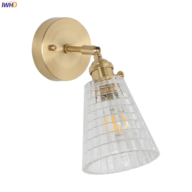 

IWHD Copper Glass LED Wall Lamp Beside Living Room Bathroom Bedroom Japanese Nordic Modern LED Wall Lights Fixtures Edison 4W