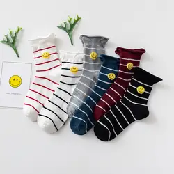 Feitong новые basic1Pairs мода улыбка женские удобные повседневные полосатые хлопковые короткие носки harajuku kawaii забавные носки