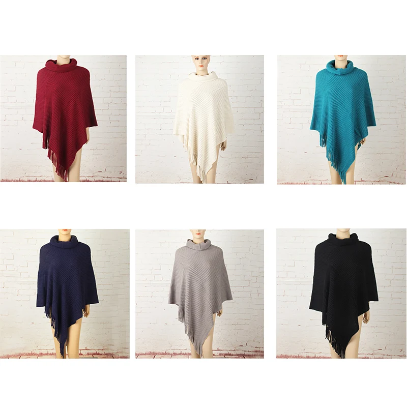 2017 Winter Poncho Women Casual Turtleneck Thick Sweater Batwing Shawl Cape Pullover Knitted Jumper Fashion Striped Sleeveless