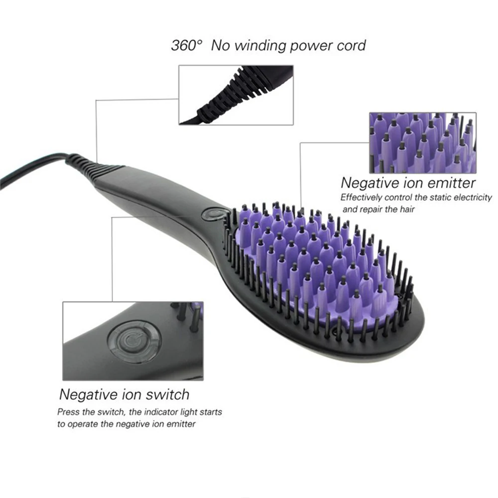 Профессиональная керамическая прямая кисть для волос выпрямитель электрическая расческа Гладкий шелковистый ЕС вилка анти-ожога инструмент выпрямление кисти
